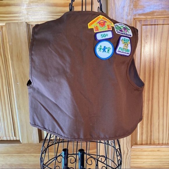 Vintage Girls Scouts USA Brownies Vest Pins Monmouth Council Y2K Brown Large - Picture 3 of 10
